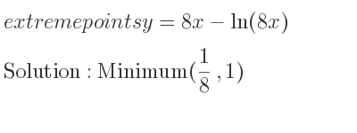 The extreme points of y=8x-ln(8x) are Minimum(1/8 ,1)